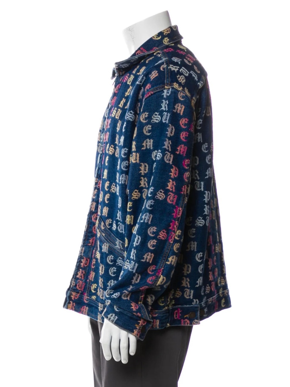 Supreme SS2022 Gradient Jacquard Blue Denim Work Zip Up Jacket Size Small - Picture 3 of 9